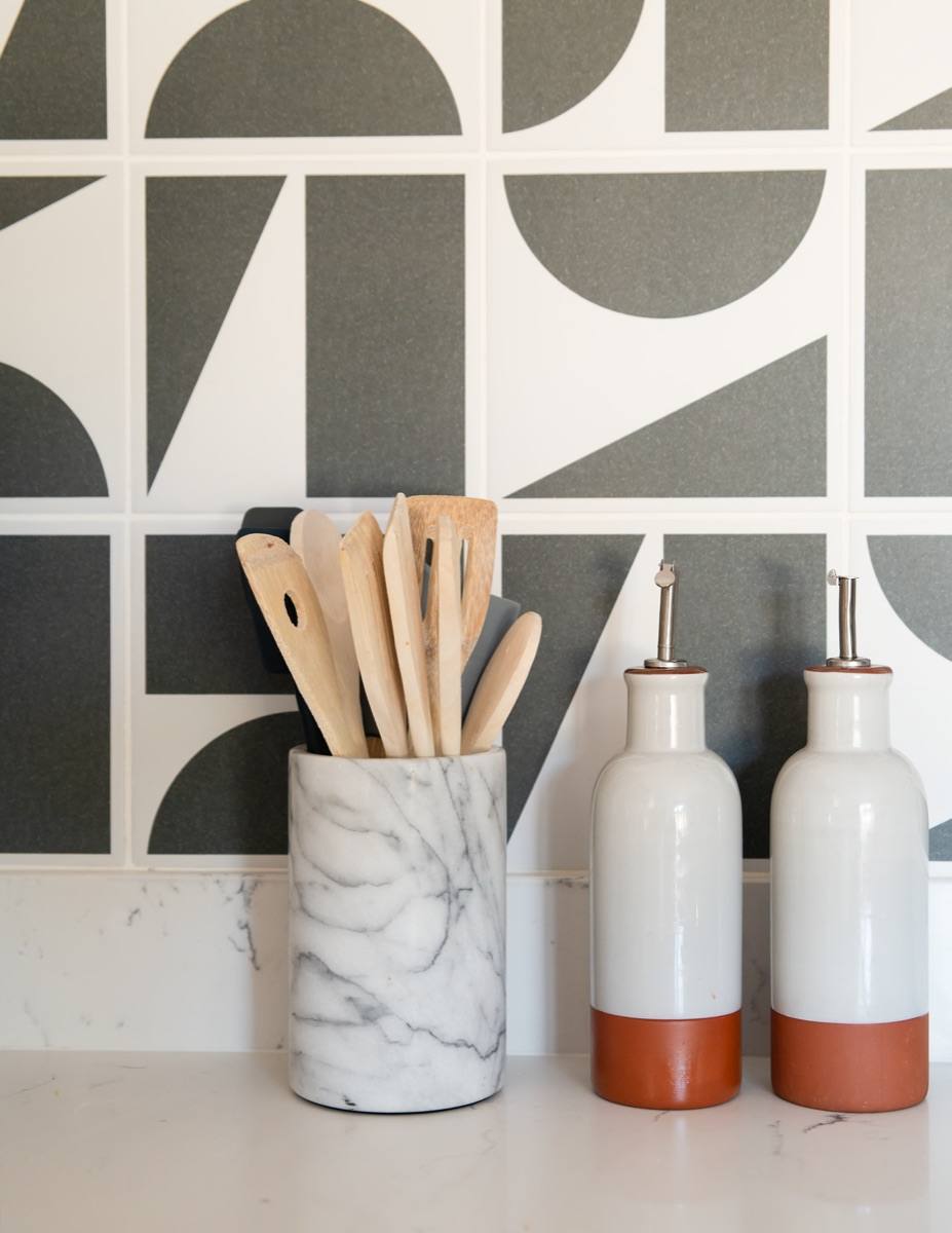 Marble utensils and oil bottles